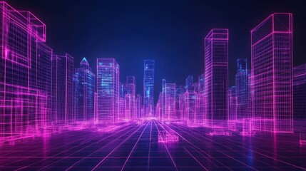 Fototapeta premium 3d city wireframe dark blue background