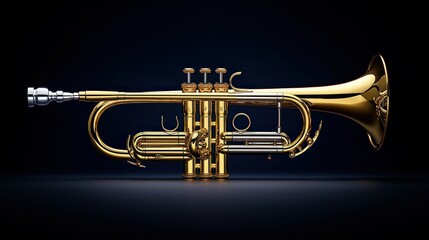 Obraz premium Golden trumpet on dark background, studio shot