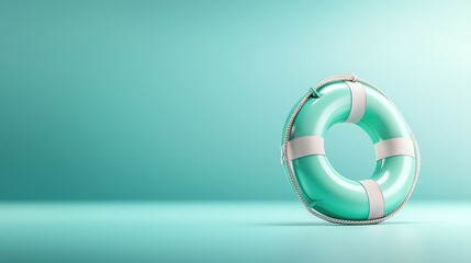 Closeup of a white life preserver against vibrant blue background, symbolizing safety and rescue at sea.