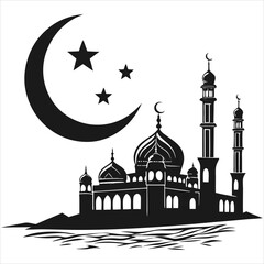 silhouette Ramadan image on white background