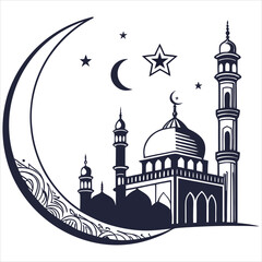 silhouette Ramadan image on white background