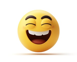 Fototapeta premium Cartoon Yellow Face Emoticon with Squinted Eyes