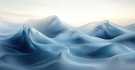 Obraz premium Serene blue waves of abstract mountains under a soft sky, evoking calmness and tranquility