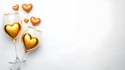Romantic Toast with Heart-Shaped Glasses and Golden Hearts Decoration