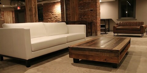 Modern Rustic Living Room with Wooden Furniture and Barn Door Decor