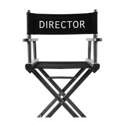 Director's chair isolated on black background representing film production