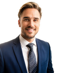 Portrait of only one Man. White Background.