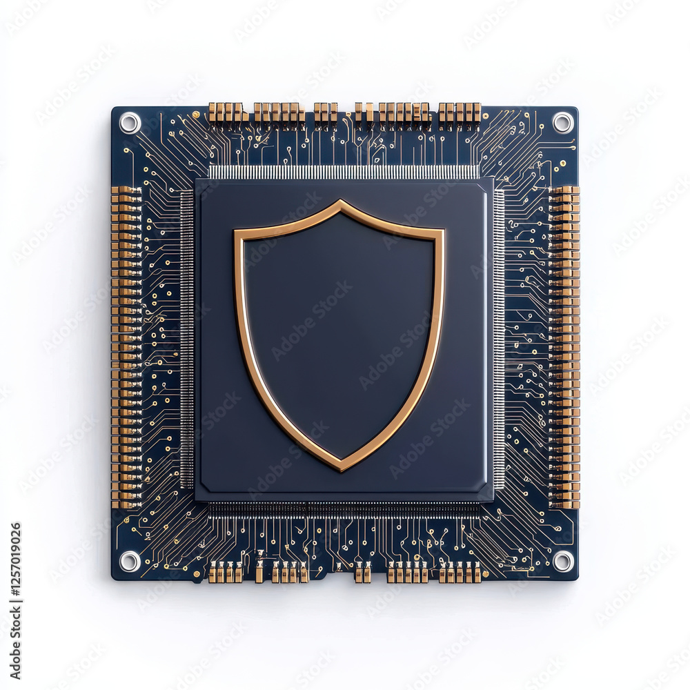 Aufkleber computer chip with shield overlay icon symbolizes hardware security