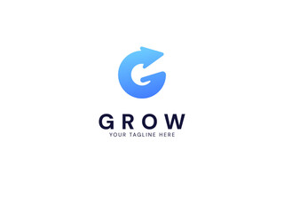 Modern grow Business with letter G curved Arrow logo vector design concept. Growth logotype symbol for digital finance, ui, technology, investment, business, web, financial technology, branding.
