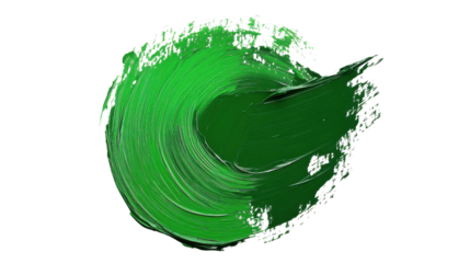 Green paint stroke brush stroke forming a circle on transparent background