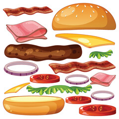Delicious Burger Ingredients Illustration