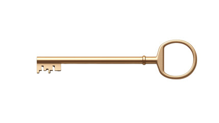 Vintage brass skeleton key isolated on white background, symbol of security and access.