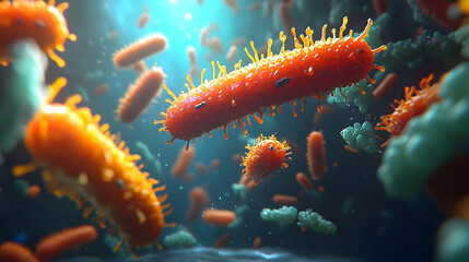 Fototapeta premium Microscopic Bacteria Colony Under Microscope