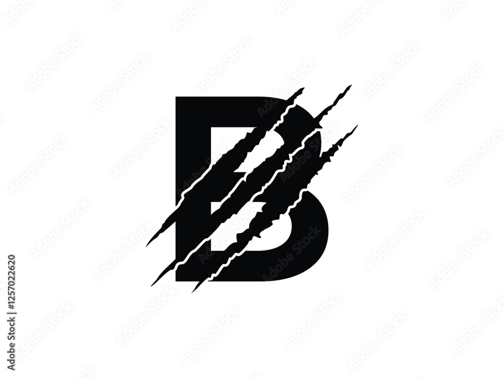 Poster initials b with claw scratch symbol design vector illustration isolated on transparent background