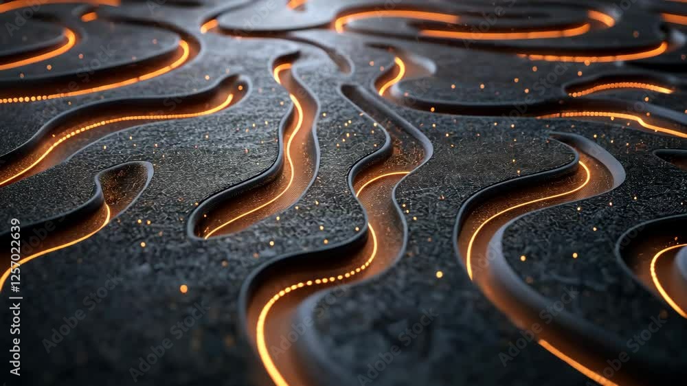 Poster intricate textured design featuring glowing lines on a dark surface with an abstract artistic qualit