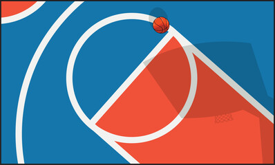 Close up basketball court and a ball with shadow on basketball court  vectorillustration