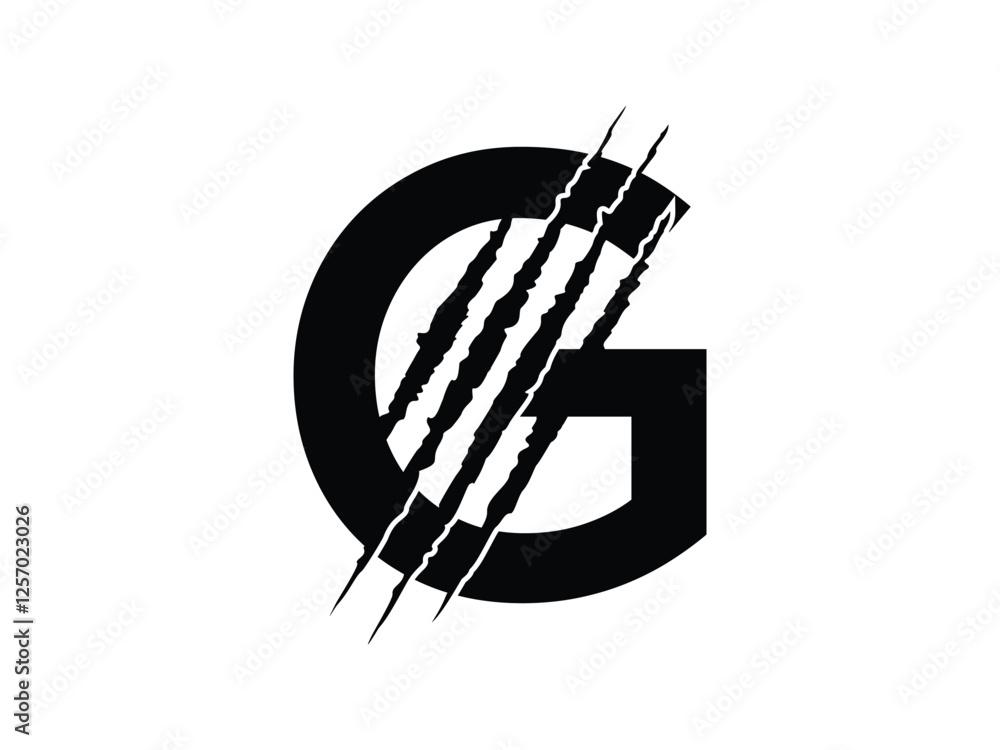 Poster initials g with claw scratch symbol design vector illustration isolated on transparent background