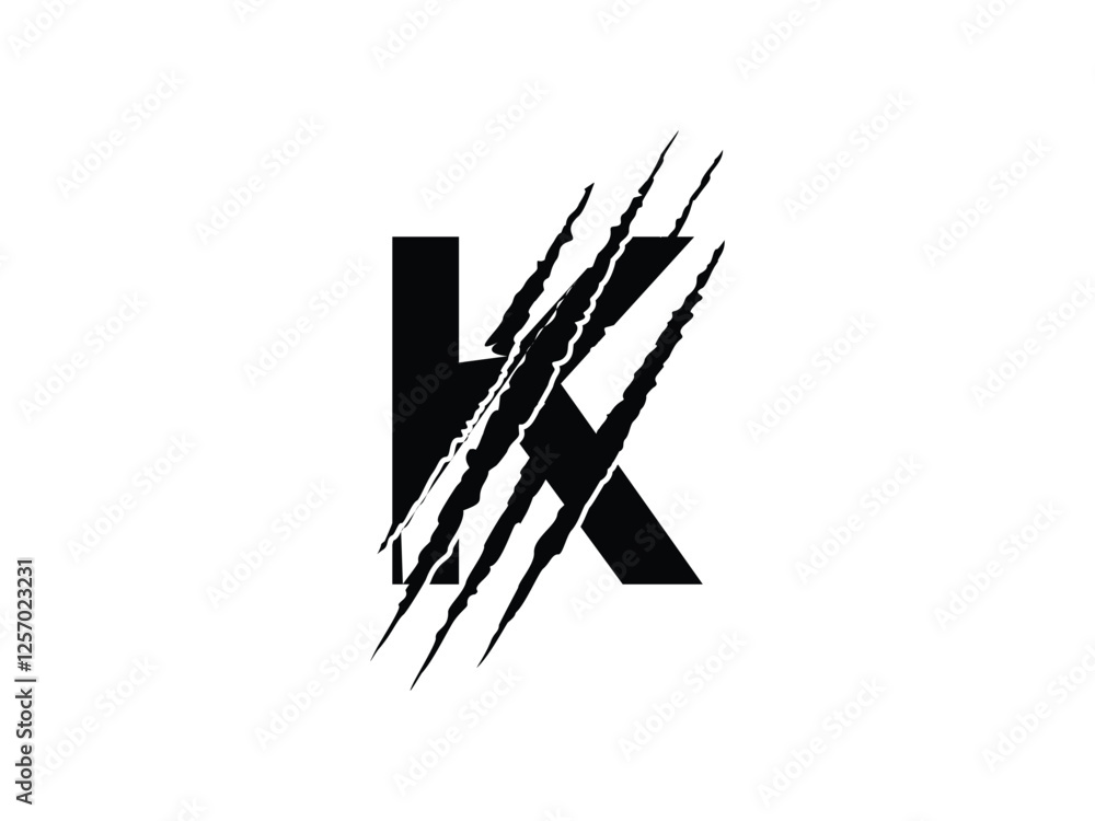 Poster initials k with claw scratch symbol design vector illustration isolated on transparent background