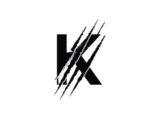 initials K with claw scratch symbol design vector illustration isolated on transparent background
