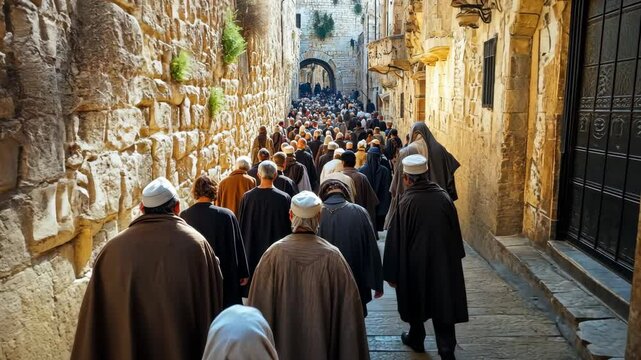 Crowd gathers in historic street for religious celebration in Jerusalem's Old City