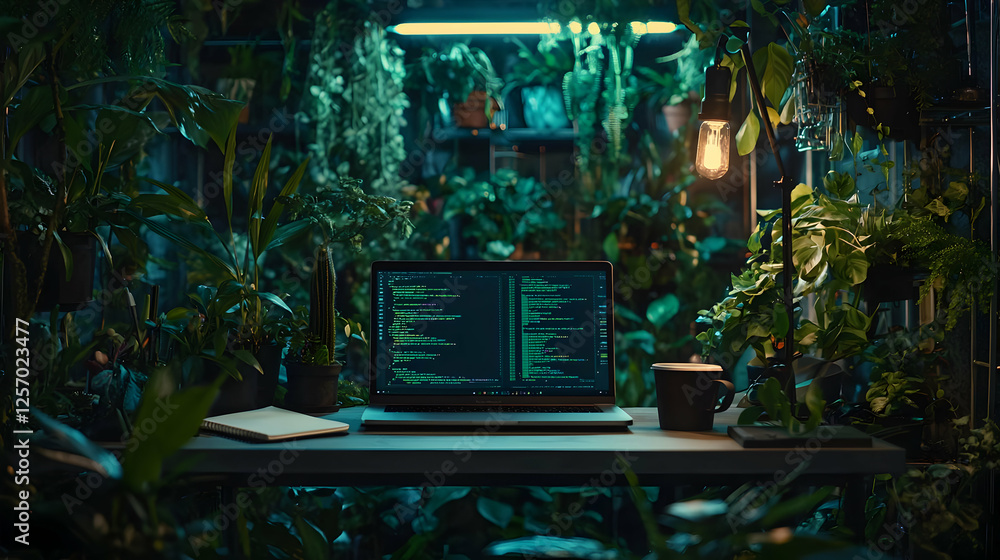 Aufkleber night programmer coding amidst plants