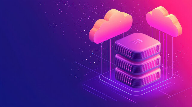 High speed cloud networking with futuristic server stacks and vibrant colors