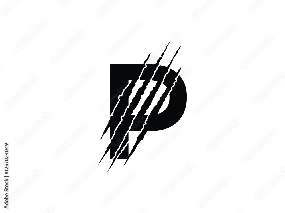 Poster initials p with claw scratch symbol design vector illustration isolated on transparent background