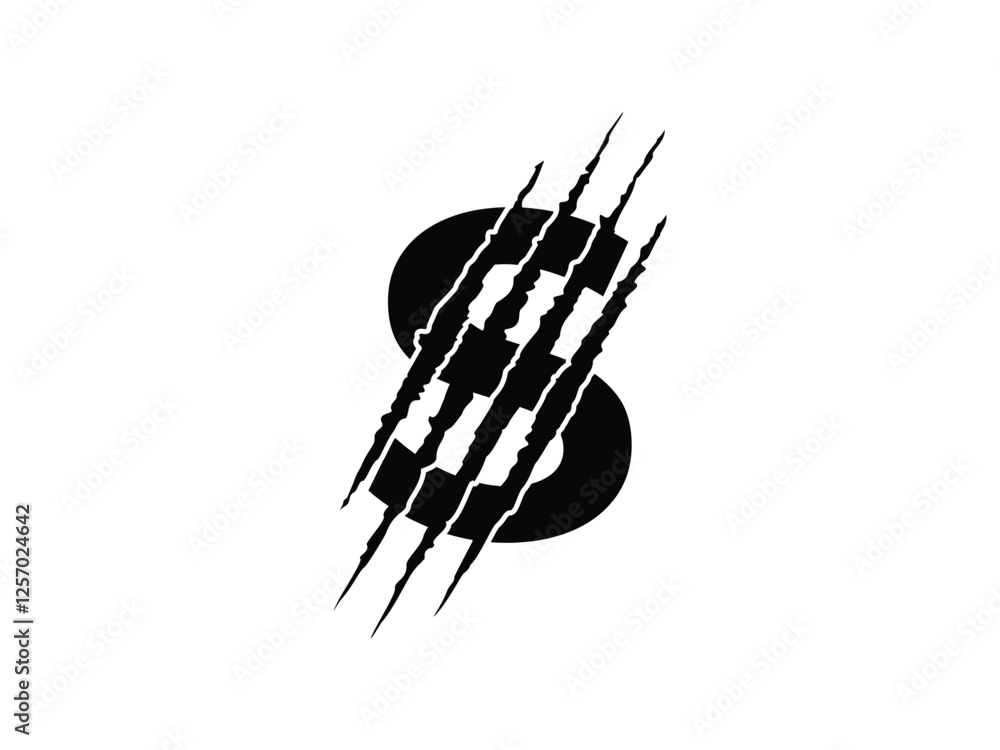 Poster initials s with claw scratch symbol design vector illustration isolated on transparent background