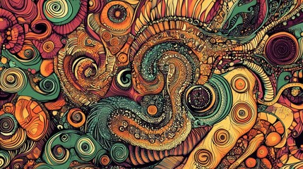 Abstract swirling pattern with vibrant colors and intricate details.