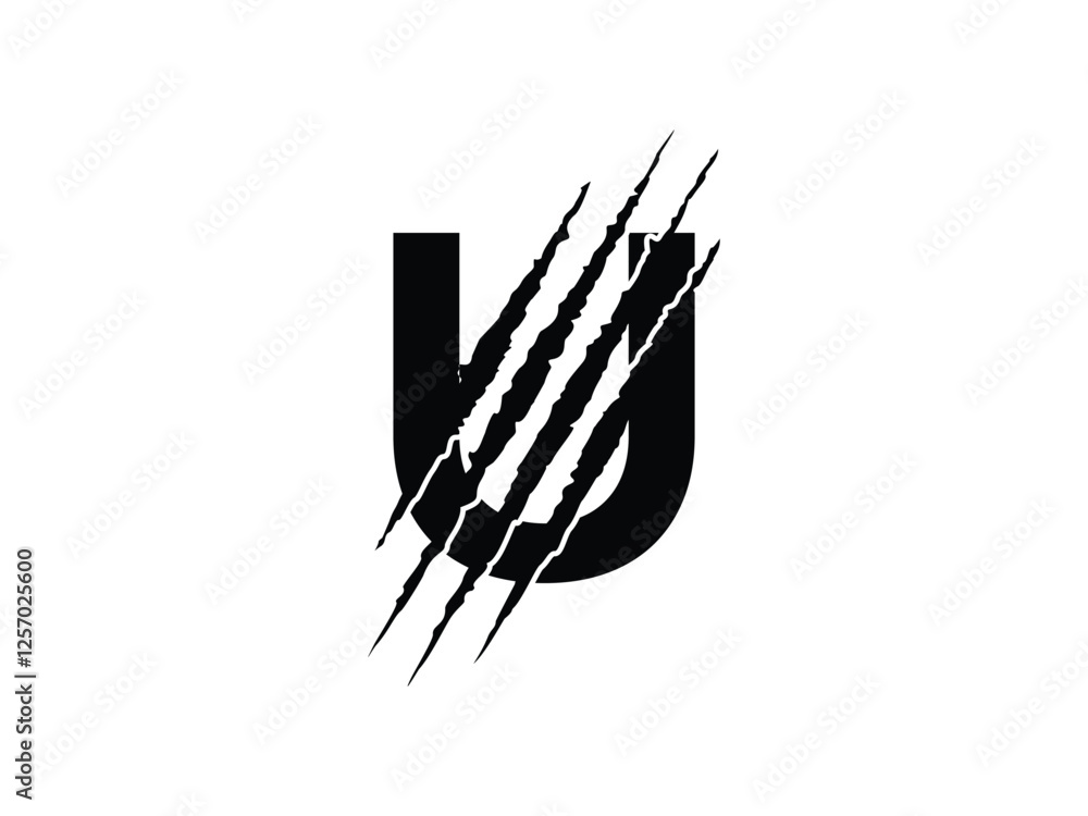 Poster initials u with claw scratch symbol design vector illustration isolated on transparent background