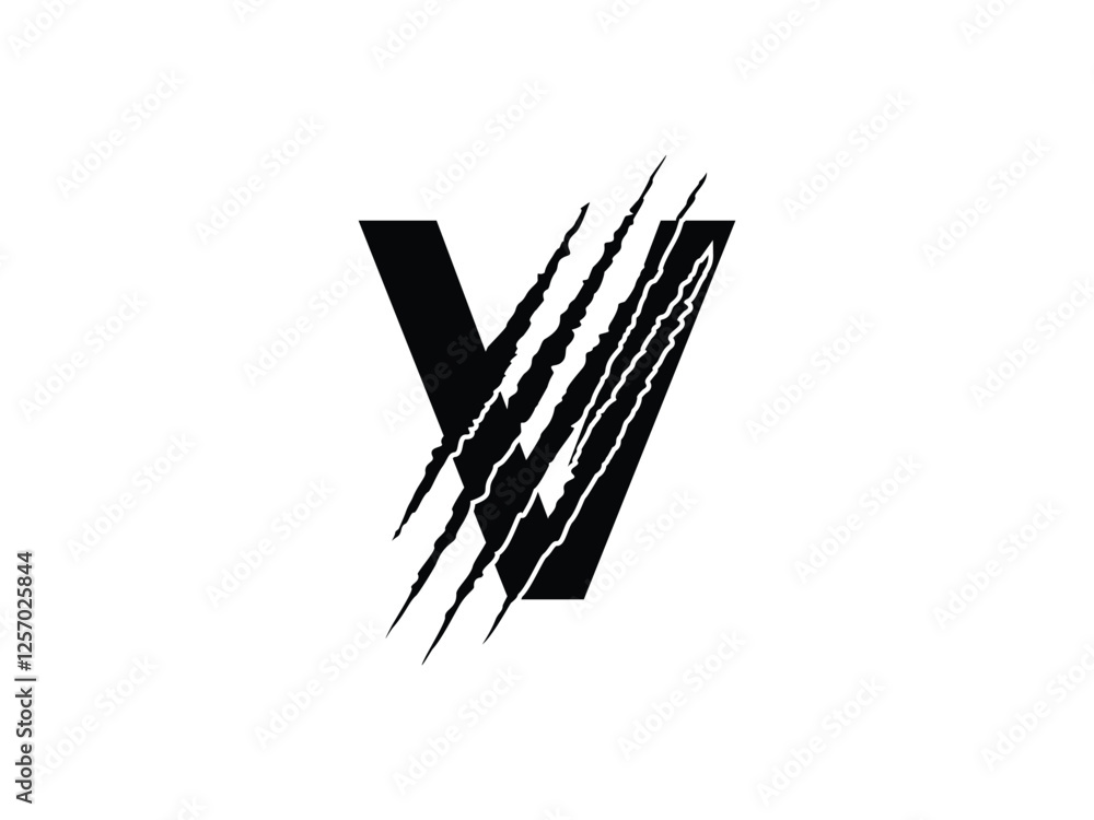 Poster initials v with claw scratch symbol design vector illustration isolated on transparent background
