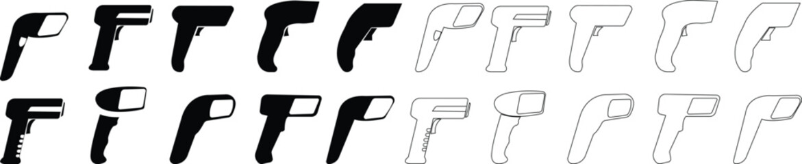 Warehouse scanner icon set. Clipart image, Bar code scanner icons vector graphic designs elements, solid pictogram, clipart avatar logotype ,isolated on transparent background. Symbols, logo, template