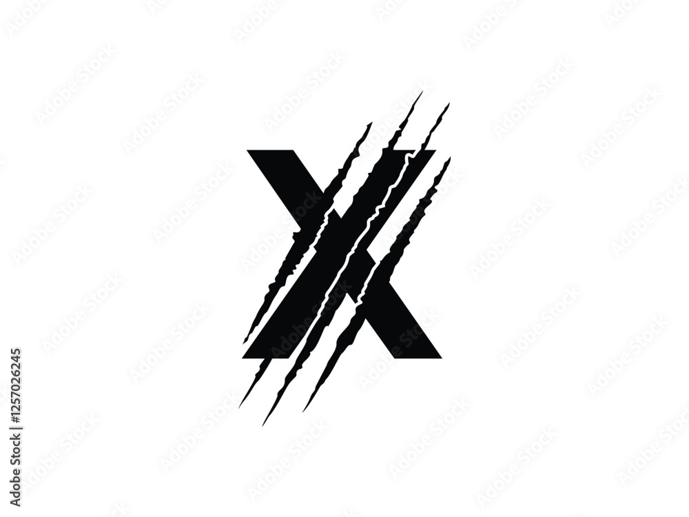 Poster initials x with claw scratch symbol design vector illustration isolated on transparent background