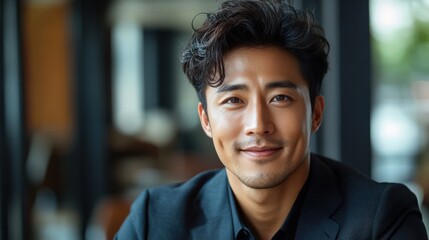 Obraz premium Confident handsome and successful asian man smiling and looking determined.