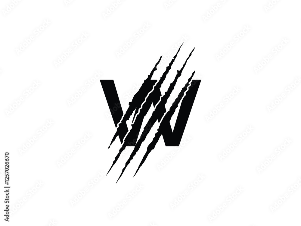 Poster initials w with claw scratch symbol design vector illustration isolated on transparent background