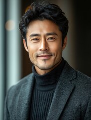 Fototapeta premium Confident handsome and successful asian man smiling and looking determined.
