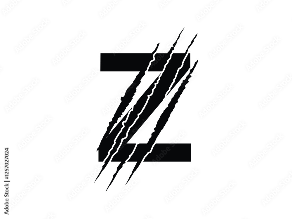 Poster initials z with claw scratch symbol design vector illustration isolated on transparent background