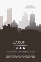 Fototapeta premium Cardiff Uk city template for website, presentation, front page, invitation, publication sheet with skyline, landmarks. Vector Wales, United Kingdom image layout, simple and grayscale