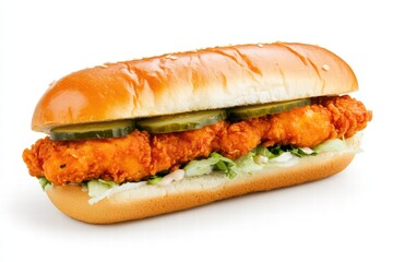 Crispy Fried Chicken Sandwich with Pickles on Soft Bun