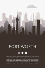 Fototapeta premium Fort Worth city template for website, presentation, front page, invitation, publication sheet with skyline, landmarks. Vector Texas, USA image layout, simple and grayscale