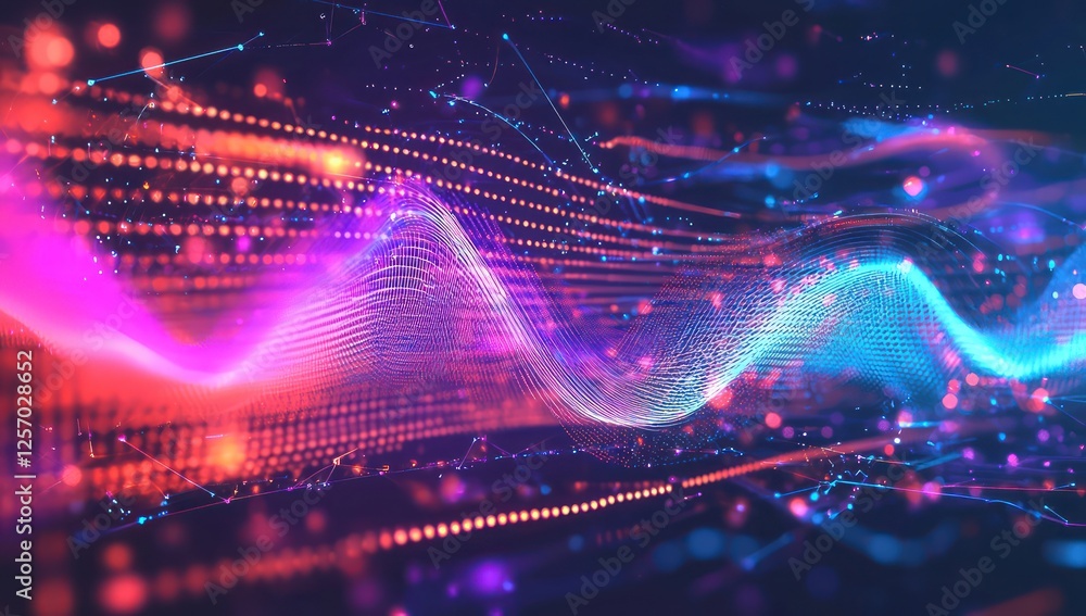 Aufkleber luminous waveforms interacting in fluid motion , immersive digital sound visualization.