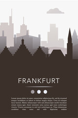 Naklejka premium Frankfurt city template for website, presentation, front page, invitation, publication sheet with skyline, landmarks. Vector Germany image layout, simple and grayscale