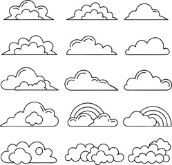 Fototapeta premium Simple Line Art Cloud Icons Weather, Nature, Sky, Design Elements
