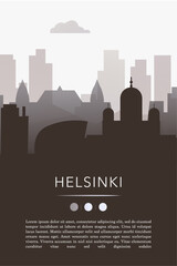Fototapeta premium Helsinki city template for website, presentation, front page, invitation, publication sheet with skyline, landmarks. Vector Finland image layout, simple and grayscale