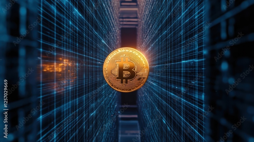 Aufkleber Bitcoin cryptocurrency digital concept with cryptographic chains and blockchain technology background