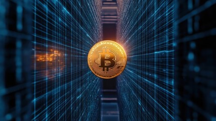 Bitcoin cryptocurrency digital concept with cryptographic chains and blockchain technology background