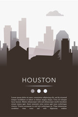 Naklejka premium Houston city template for website, presentation, front page, invitation, publication sheet with skyline, landmarks. Vector Texas, USA image layout, simple and grayscale