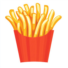 Crispy French Fries Fast Food Vector Illustration | Delicious Fried Potatoes in Red Container Art