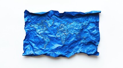 Crumpled Blue Paper World Map