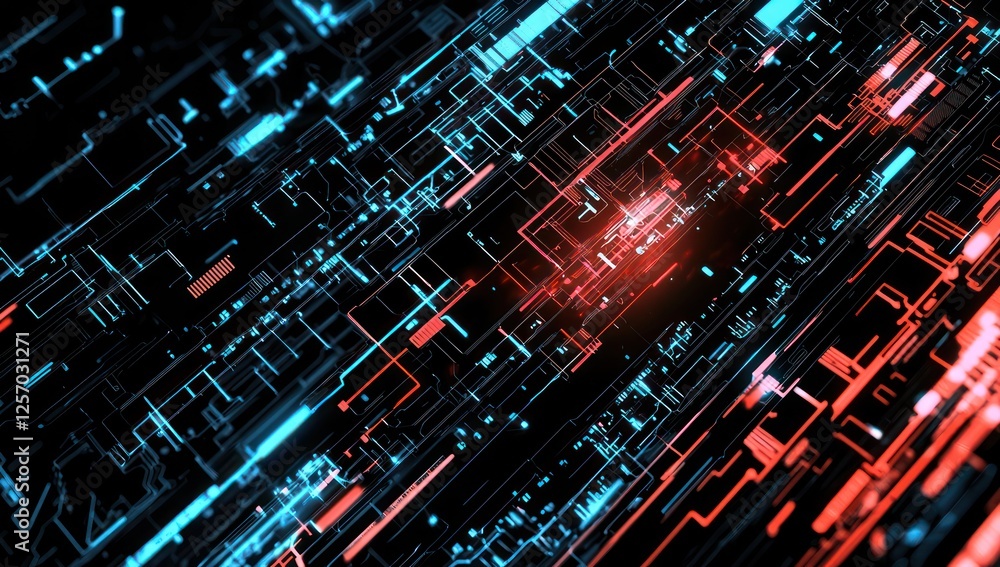 Poster futuristic communication nodes glowing with intelligent networked pathways, optimizing ai systems.